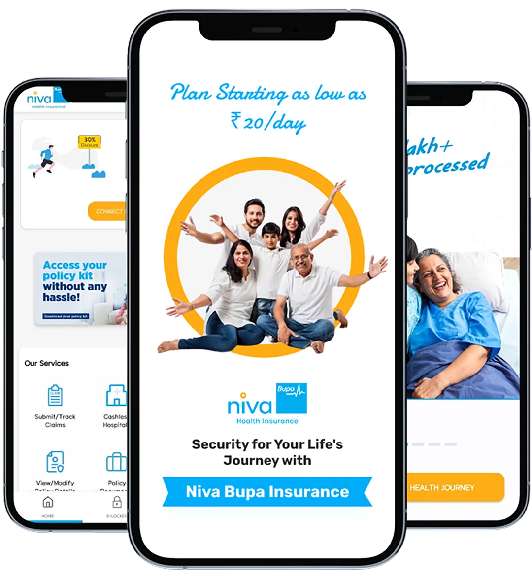 Niva Bupa app shown on an iPhone